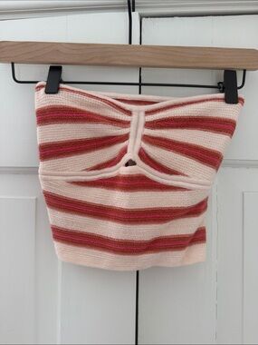 American Eagle Outfitters Blush Pink & Raspberry Striped Cutout Knit Tube Top